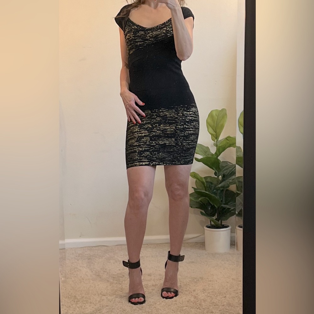 XOXO Black and Gold Bandage Body-con Mini Dress